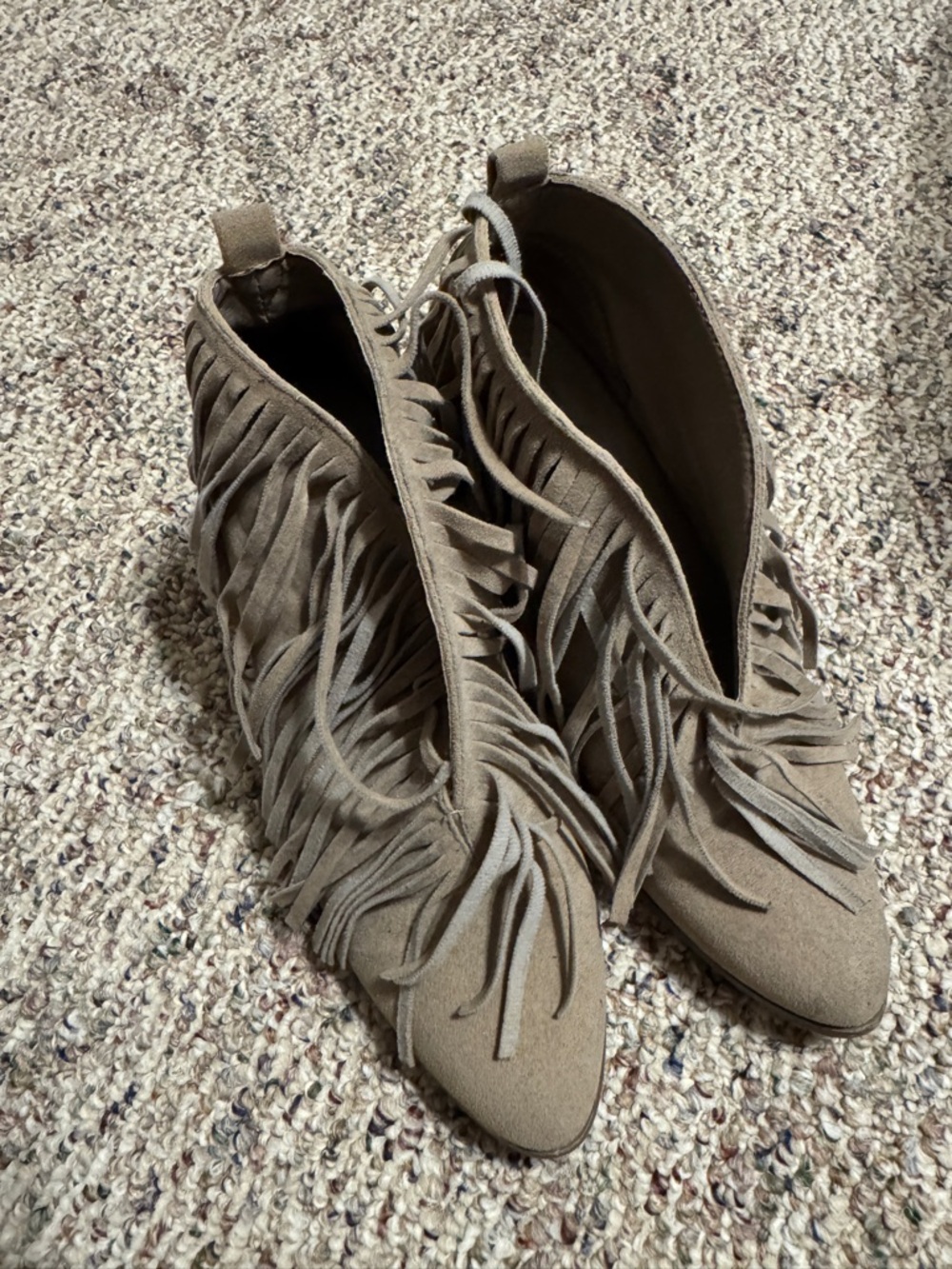 BEAST FASHION Taupe Fringed Suede Ankle Boots